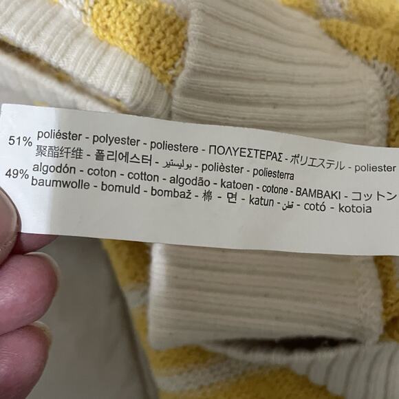 Zara Sweater Vest Size Medium Women Striped Knit Deep V Neck Yellow White Boho - Picture 8 of 9